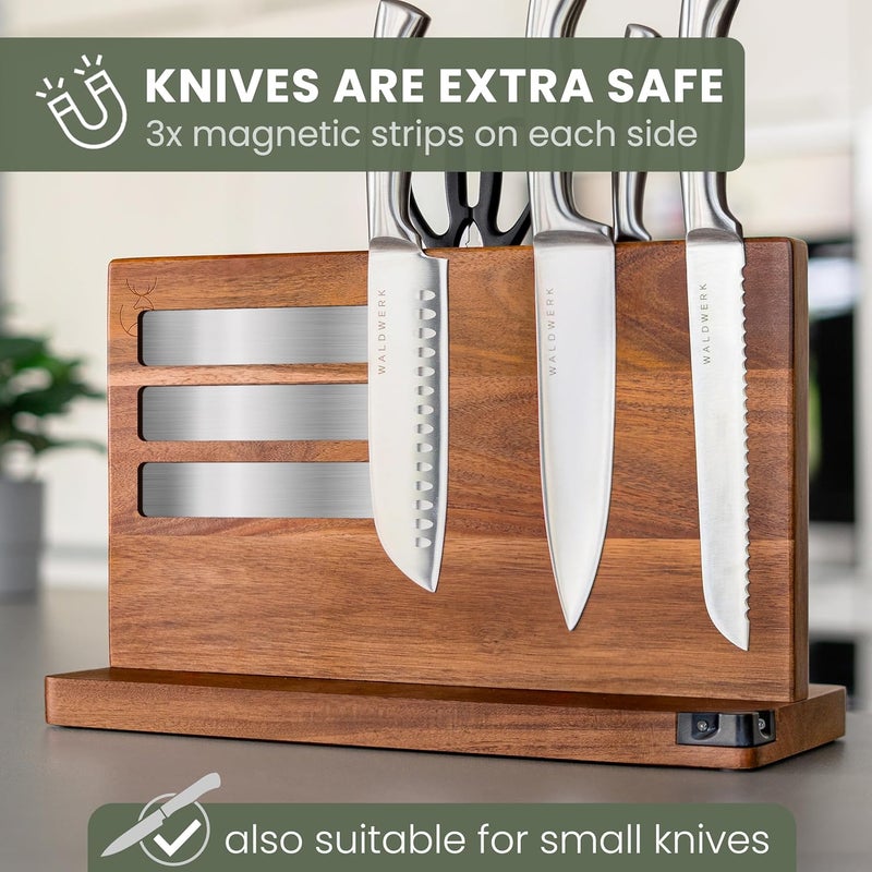 WALDWERK Extra Large Magnetic Knife Holder (16”) - Acacia Wood Knife Block Without Knives - Knife Holder - Magnetic Knife Block - Knife Storage - Knife Magnet Organizer for Countertop - Image 4
